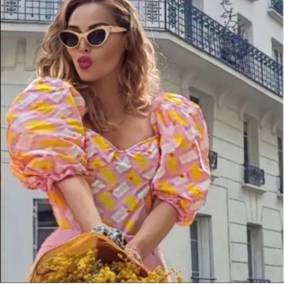 New Zara Poplin Floral Embroidery Barbie Pink Geo Print Bodysuit/Top NWT Small - Picture 3 of 17